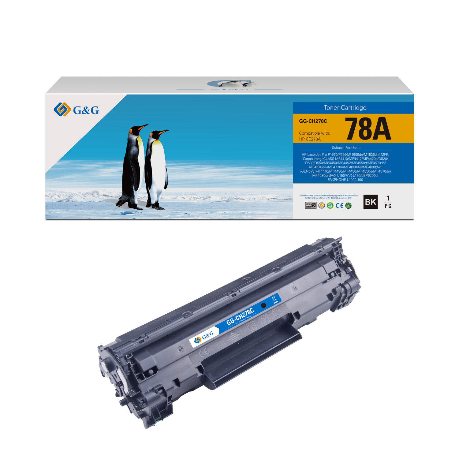 G&G™ Penguin Premium Equivalent CE278A (HP 78A), 3500B001AA (Canon 128) Compatible with Canon Black Toner Cartridge