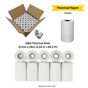 G&G Thermal Receipt paper 57mm x 15m (2.24 in x 85.3 ft) (5 pack)
