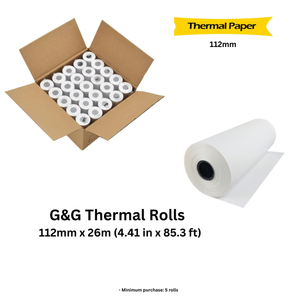 G&G Thermal Receipt paper 112mm x 26m (4.41 in x 85.3 ft) (5 pack)